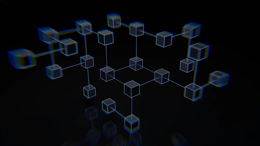 Visualização abstrata de rede de dados em tons metálicos